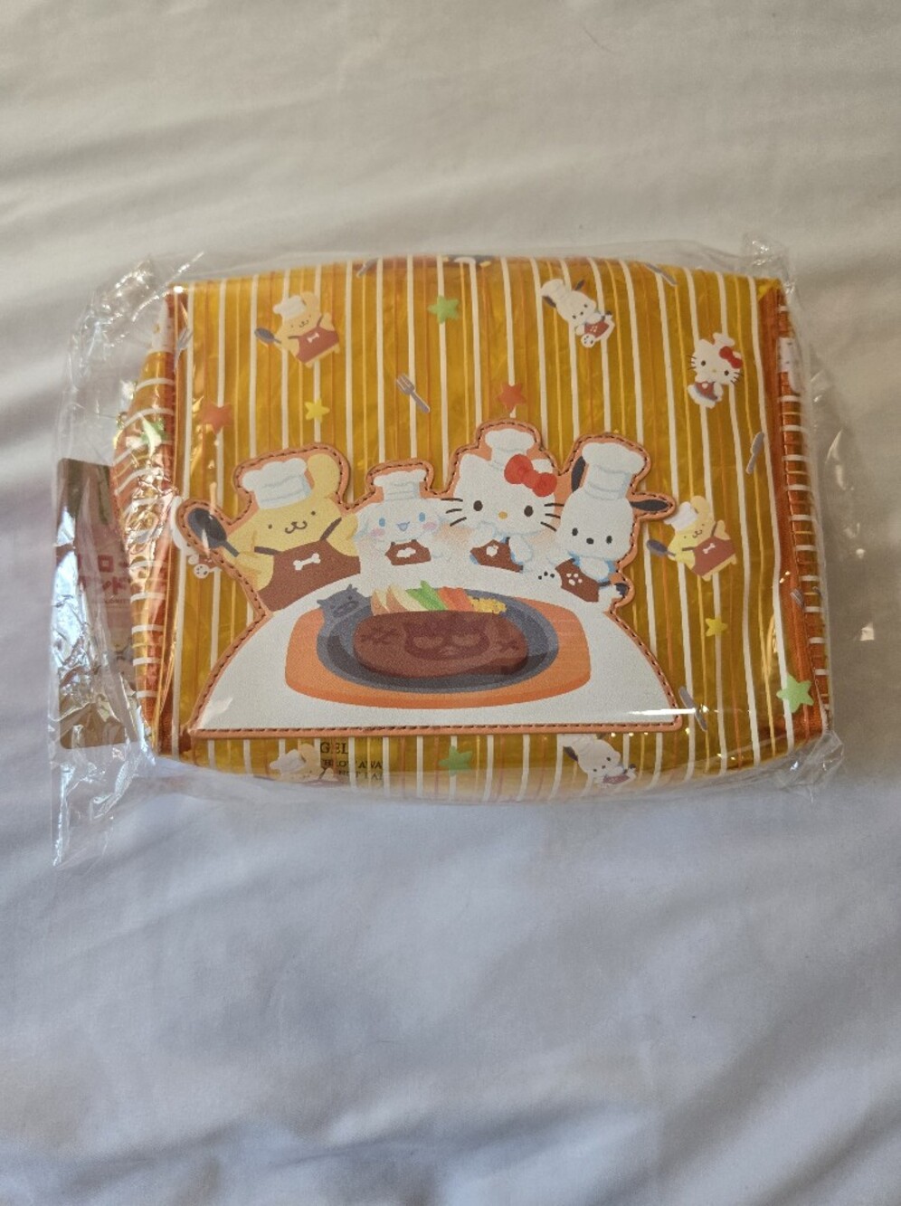 Sanrio Yellow Striped Character Pouch with Hello Kitty & Friends
